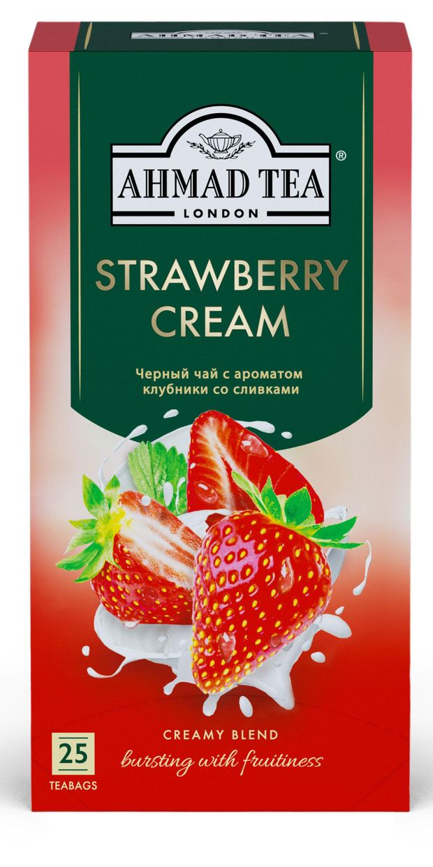 Чай черный Ahmad Tea Strawberry Cream со вкусом клубники и сливок, 25х2 г