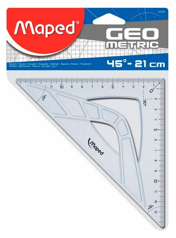 Угольник Maped с гипотенузой 21см углом 45