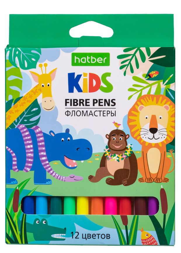 Фломастеры Hatber ECO ZOO, 12 цветов