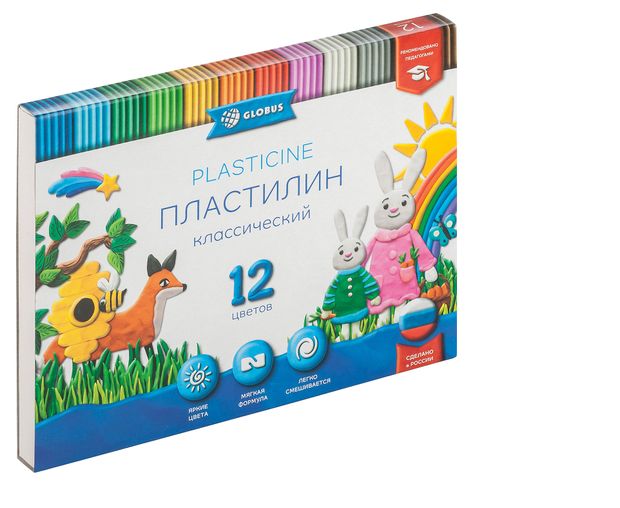 Пластилин Глобус Классический, 12 цветов