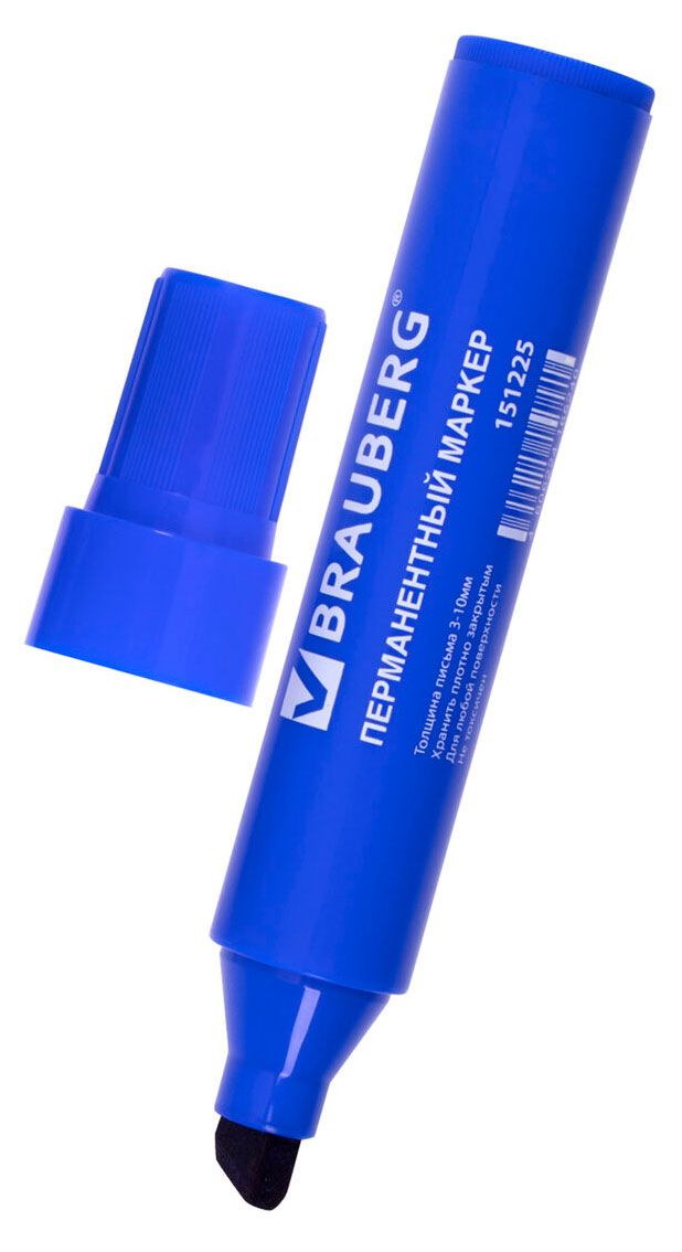 BRAUBERG Маркер перманентный BRAUBERG jumbo синий скошенный 3-10мм, 1 шт