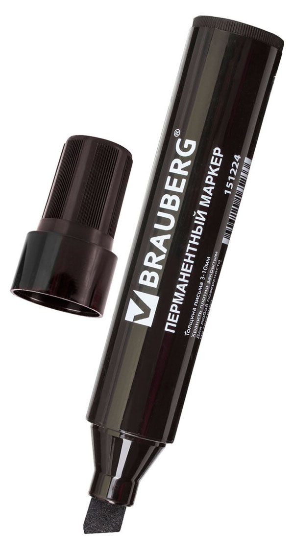 Маркер перманентный BRAUBERG jumbo скошенный 3-10 мм черный, 1 шт