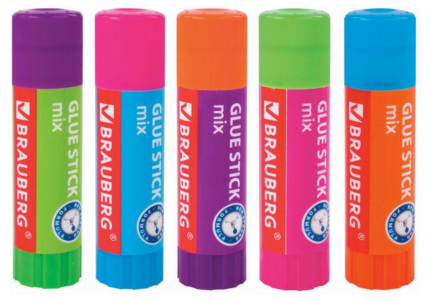 Клей-карандаш BRAUBERG Mix 25 г, 1 шт в ассортименте