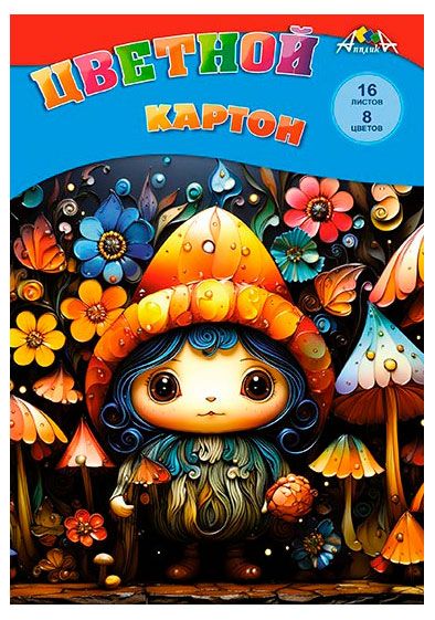 Картон цветной АппликА 8 цветов 16 л, 1 шт в ассортименте