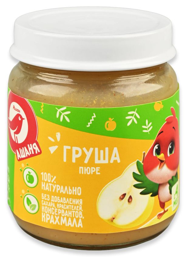 Пюре АШАН Красная птица Ашаня груша без добавления сахара Беларусь, 100 г
