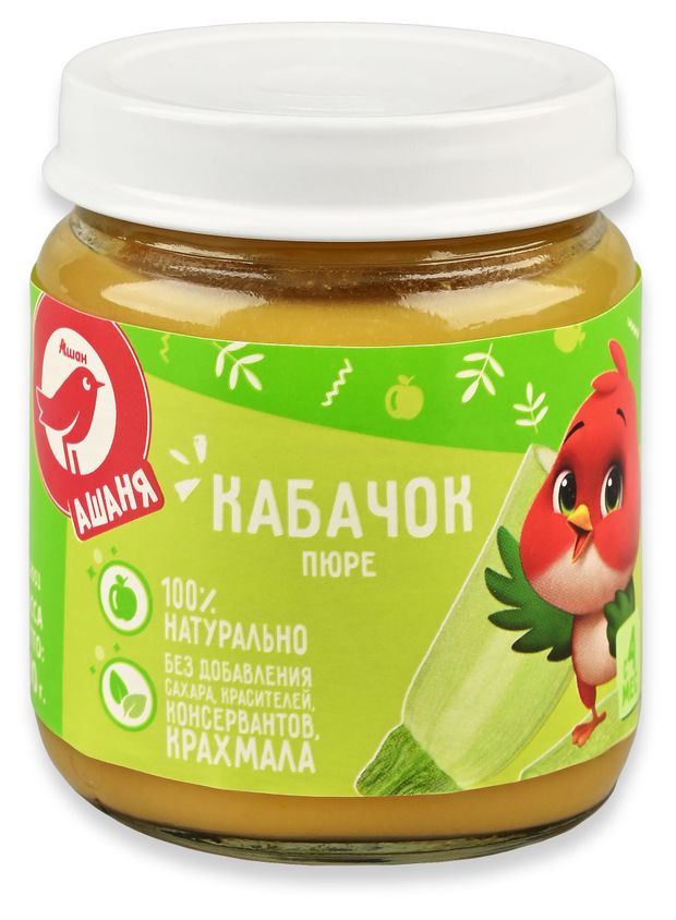 Пюре АШАН Красная птица Ашаня кабачок без добавления сахара Беларусь, 100 г