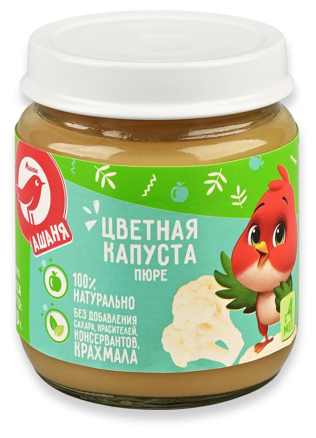 Пюре АШАН Красная птица Ашаня цветная капуста без добавления сахара Беларусь, 100 г