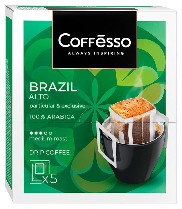 Кофе молотый в дрип-пакетах Coffesso Brazil Alto, 5х10 г