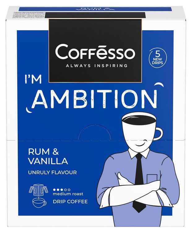 Кофе молотый в дрип-пакетах Coffesso Ambition Rum & Vanilla с ароматом рома и ванили, 5х10 г