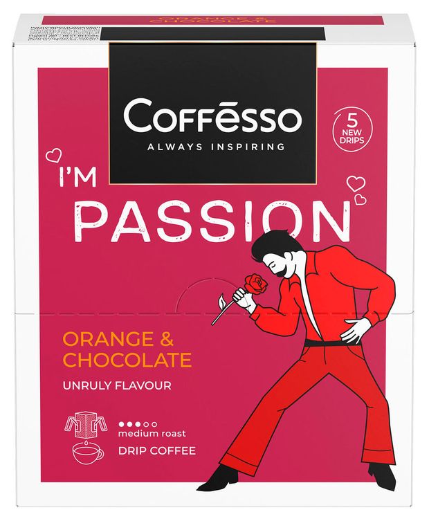 Кофе молотый в дрип-пакетах Coffesso Passion со вкусом и ароматом красного апельсина и шоколада, 5х10 г