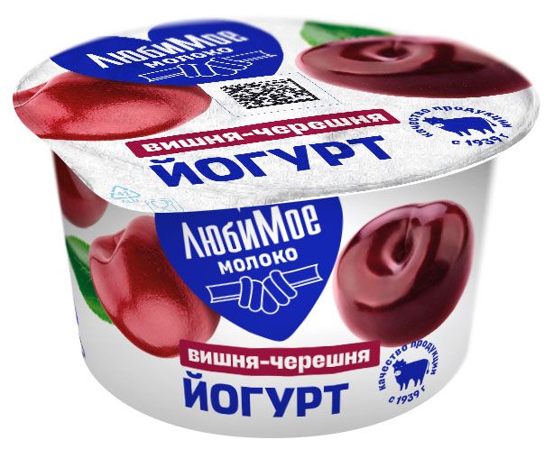 Йогурт густой ложковый Любимое молоко вишня черешня 2,5% БЗМЖ, 140 г