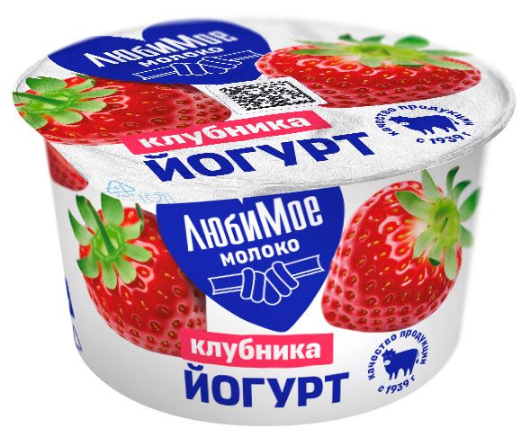 Йогурт густой ложковый Любимое молоко с клубникой 2,5% БЗМЖ, 140 г