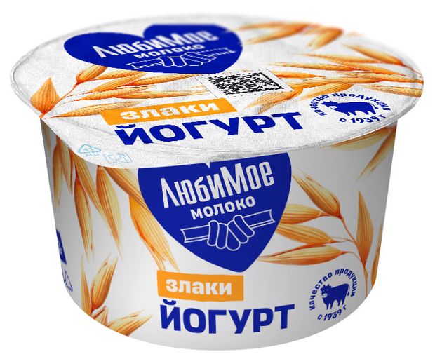 Йогурт густой ложковый Любимое молоко со злаками 2,5% БЗМЖ, 140 г