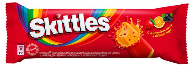 Мороженое Skittles эскимо с апельсиновым соком и мармеладом черная смородина 3% БЗМЖ, 64 г