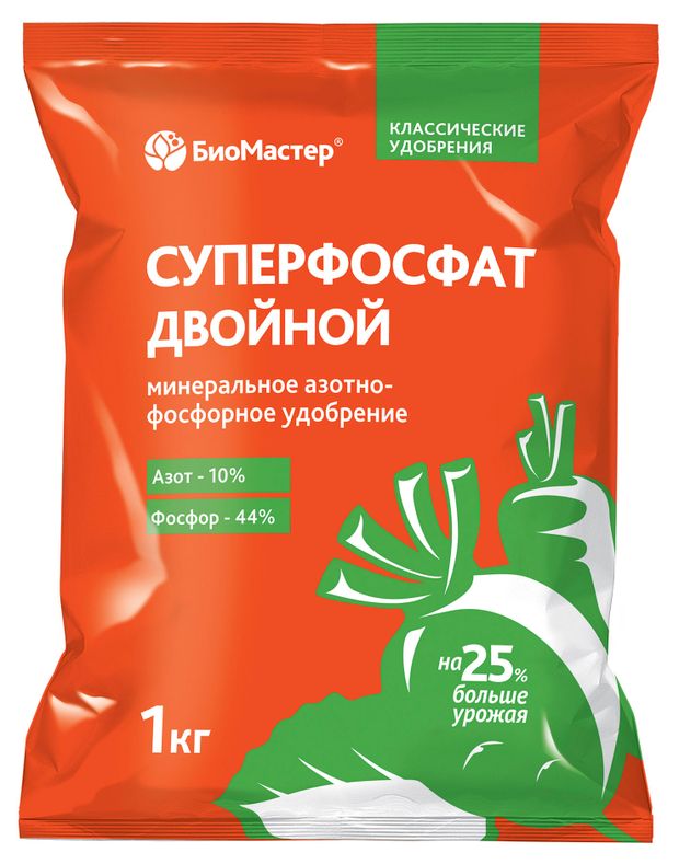Удобрение минеральное азотно-фосфорное БиоМастер Суперфосфат двойной, 1 кг