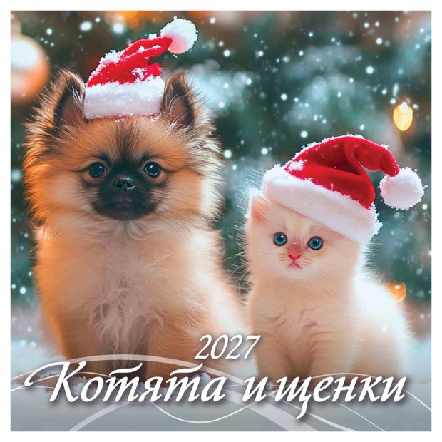 Календарь настенный перекидной Дитон Котята и щенки на 2027 г, 285х285 мм, 6 л