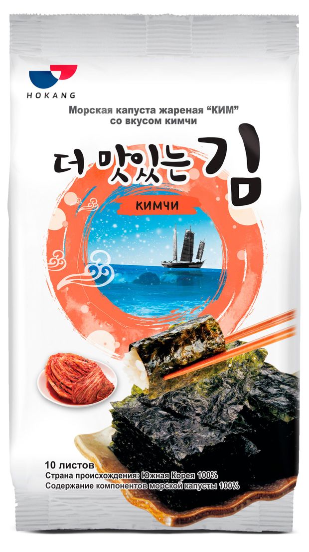 Морская капуста Hokang жареная со вкусом кимчи Корея, 5 г