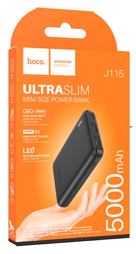 Аккумулятор внешний портативный Hoco J115 5000mAh черный