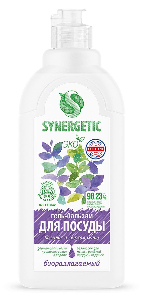 фото Гель-бальзам для мытья посуды и детских игрушек synergetic базилик и свежая мята, 500 мл
