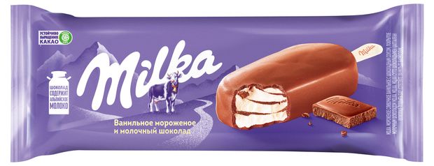 Мороженое Эскимо Milka Ванильное в молочном шоколаде, 90 мл