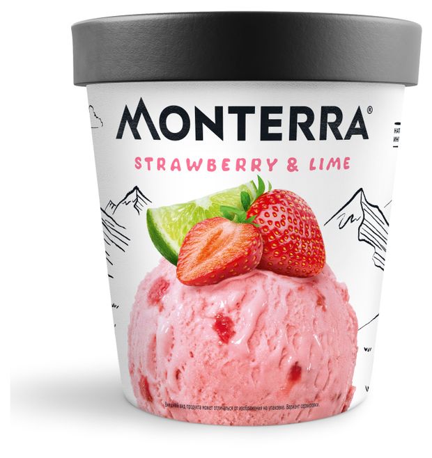Мороженое молочное Monterra клубничное с кусочками клубники и лайма 6,8%, 480 мл