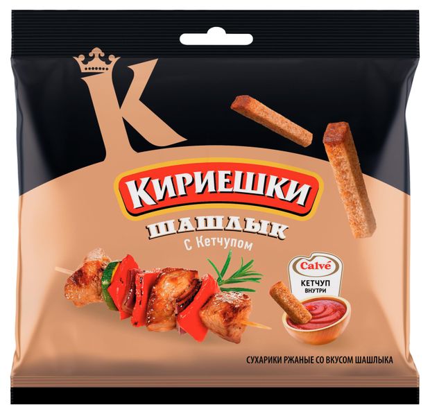 Сухарики ржано-пшеничные Кириешки со вкусом шашлыка и кетчупом Calve, 85 г