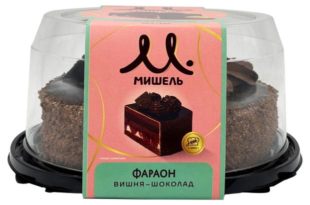 Торт бисквитный Мишель Фараон со свежей вишней и шоколадом с кремом из темного шоколада и нежным крем-чизом охлажденный, 850 г