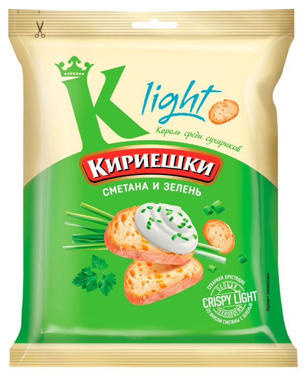 Сухарики пшеничные Кириешки Light со вкусом сметаны и зелени, 33 г