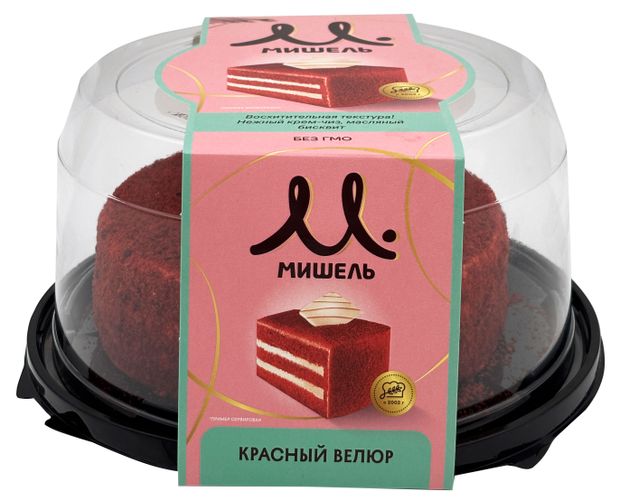 Торт бисквитный Мишель Красный велюр с крем-чизом охлажденный, 600 г
