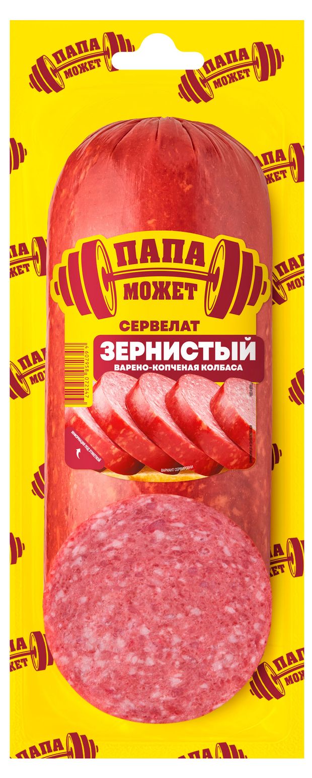 Колбаса варено-копченая Папа Может Сервелат зернистый, 350 г