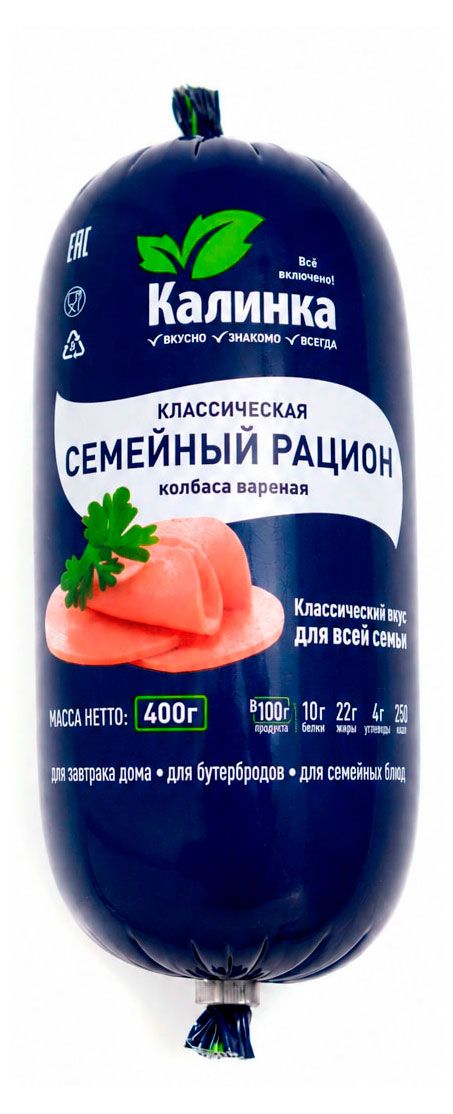 Колбаса вареная КАЛИНКА Классическая Семейный рацион, 400 г