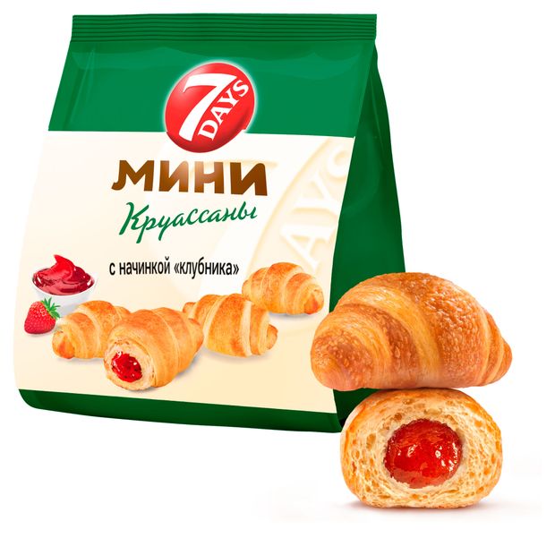 Мини-круассаны 7Days с начинкой клубника, 265 г