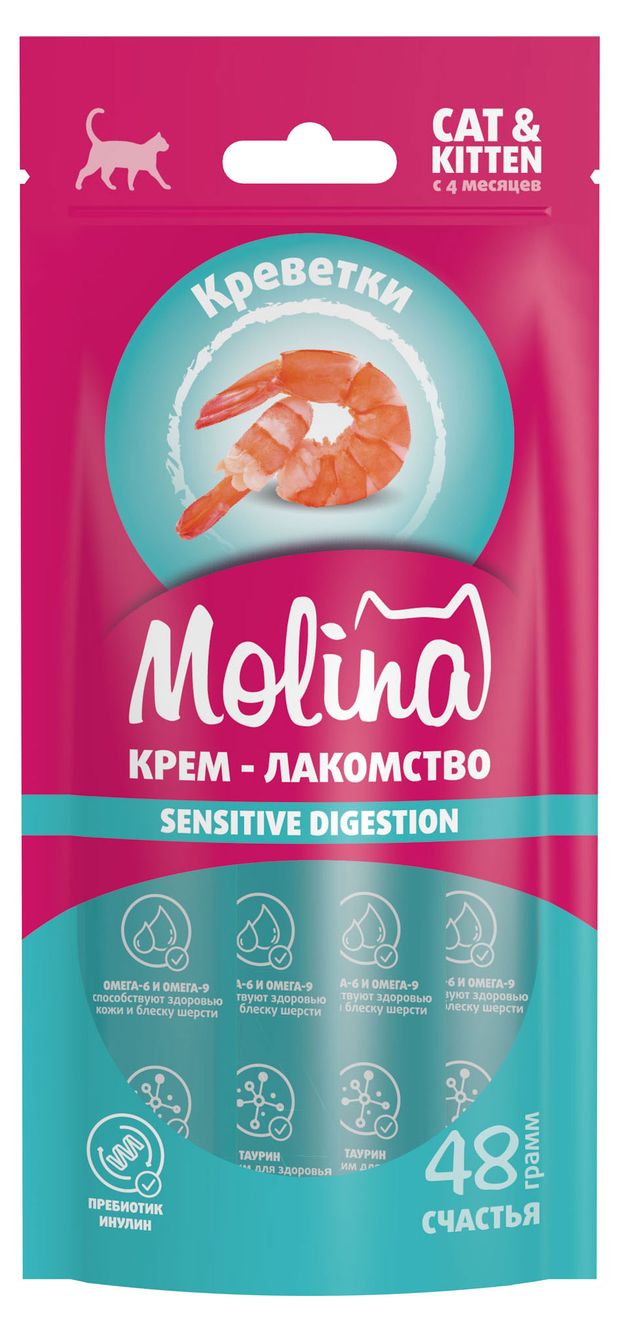 Крем-лакомство для кошек и котят Molina креветки, 48 г