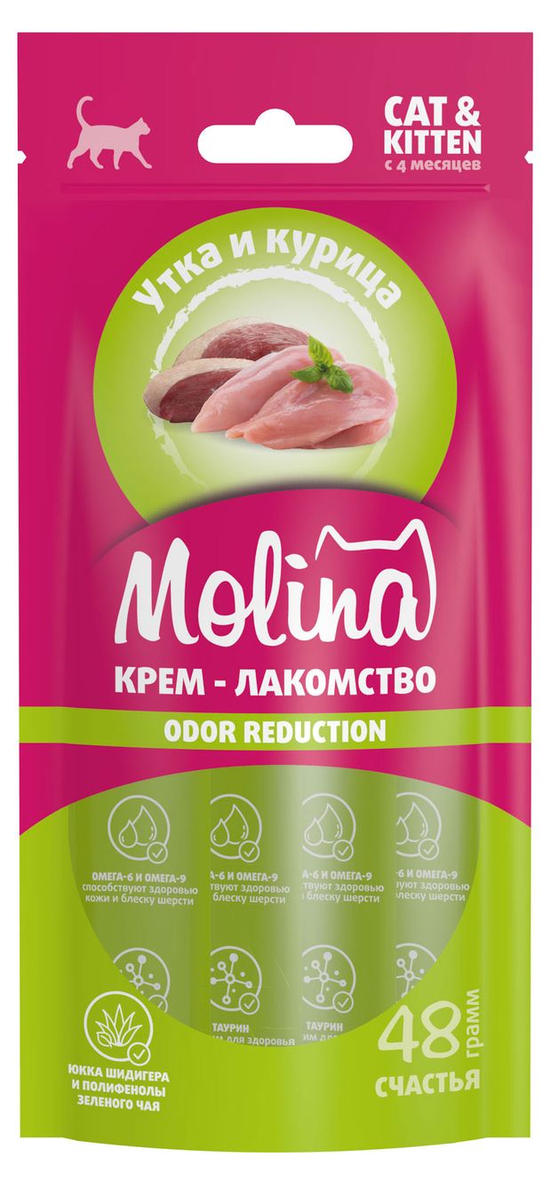 Крем-лакомство для кошек и котят Molina утка курица, 48 г