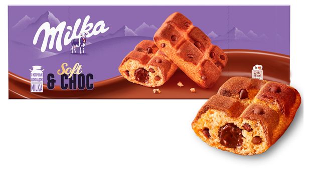 Пирожное бисквитное Milka Biscuits с шоколадной начинкой и кусочками молочного шоколада Франция, 175 г