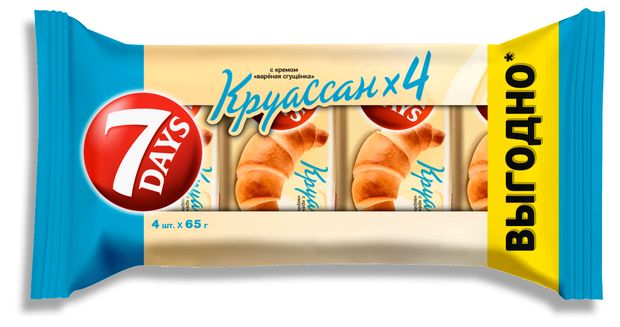 Круассаны 7Days с кремом со вкусом варёная сгущенка, 4 х 65 г