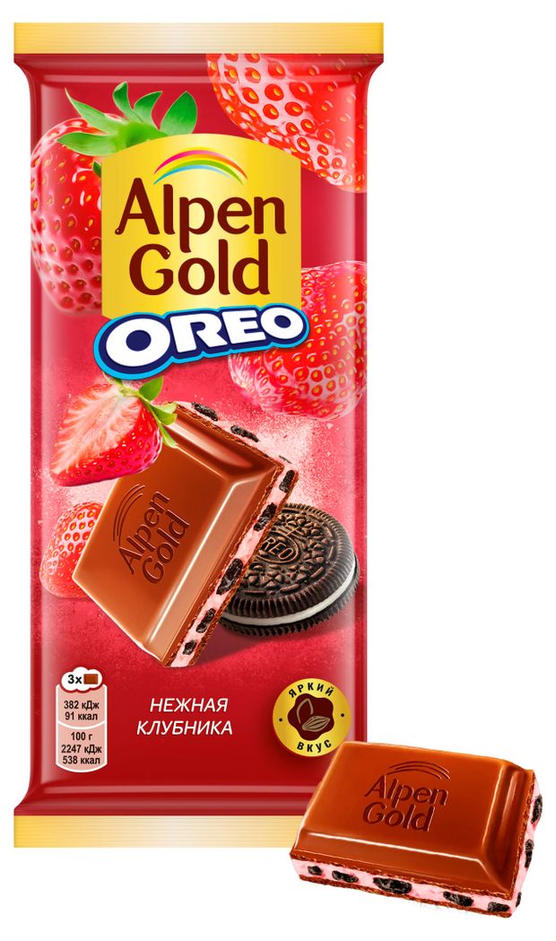 Шоколад молочный Alpen Gold Oreo Нежная клубника, 85 г