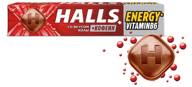 Леденцы Halls со вкусом колы + кофеин, 25 г