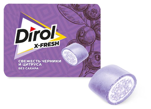 Резинка жевательная Dirol X-FRESH со вкусом черники и цитруса без сахара, 16 г