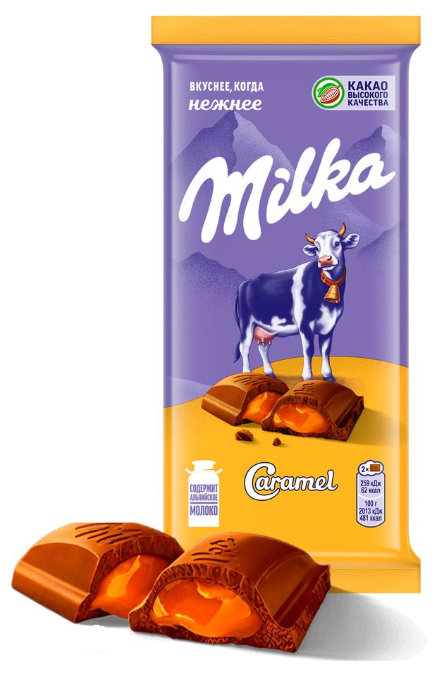 Шоколад молочный Milka с карамельной начинкой, 90 г