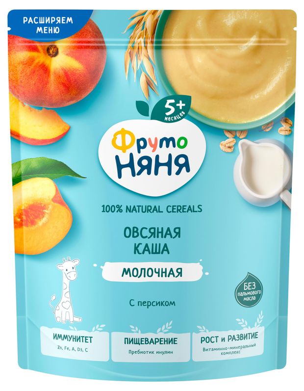 Каша молочная ФрутоНяня овсяная с персиком с 5 мес., 190 г