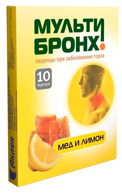 Леденцы Мульти-Бронх мед и лимон без сахара, 10 шт