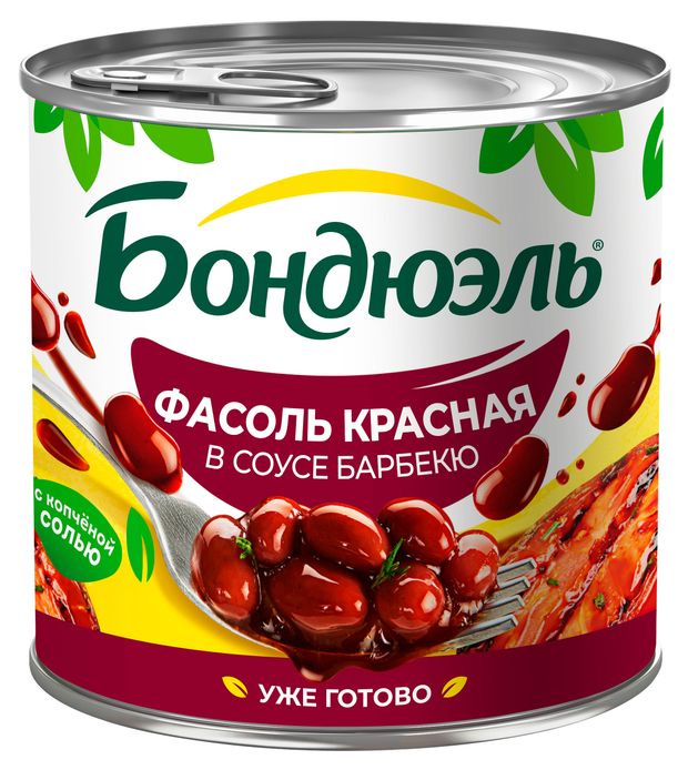 Фасоль красная Бондюэль в соусе барбекю с копченой солью, 400 г