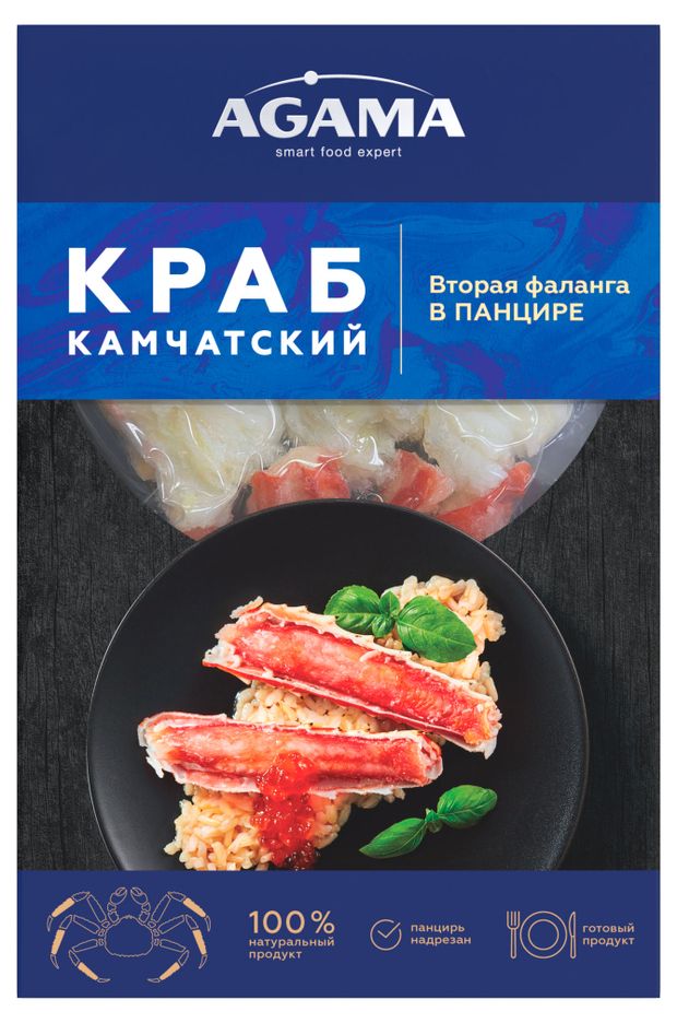 Краб камчатский варено-мороженый Agama вторая фаланга в панцире, 150 г