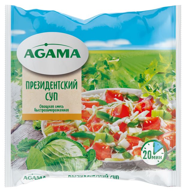 Овощная суповая смесь Президенский суп Agama капуста белокочанная томаты сельдерей лук перец болгарский замороженная, 400 г