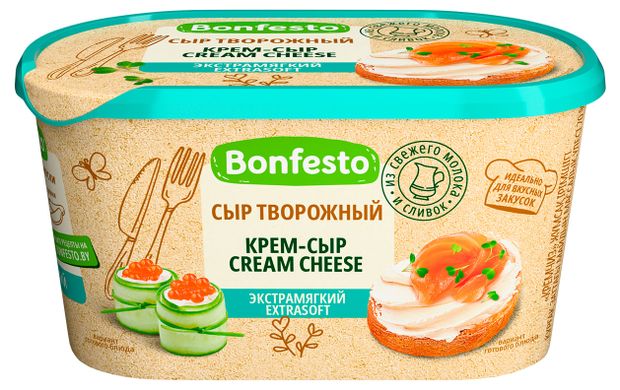 Сыр мягкий сливочный Кремчиз Cream Cheese экстрамягкий Bonfesto ванночка 70% БЗМЖ Беларусь, 400 г