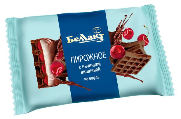 Пирожное с творогом Беллакт с вишневой начинкой на вафле с какао 23% Беларусь, 100 г