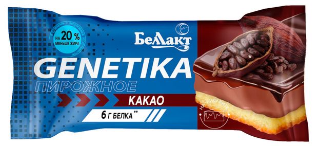 фото Пирожное с творогом беллакт genetika с какао на бисквите 12,3% беларусь, 60 г