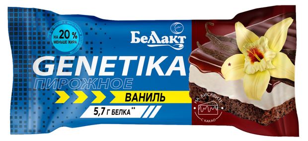 Пирожное с творогом Беллакт Genetika с ванилью на бисквите 12,3% Беларусь, 60 г
