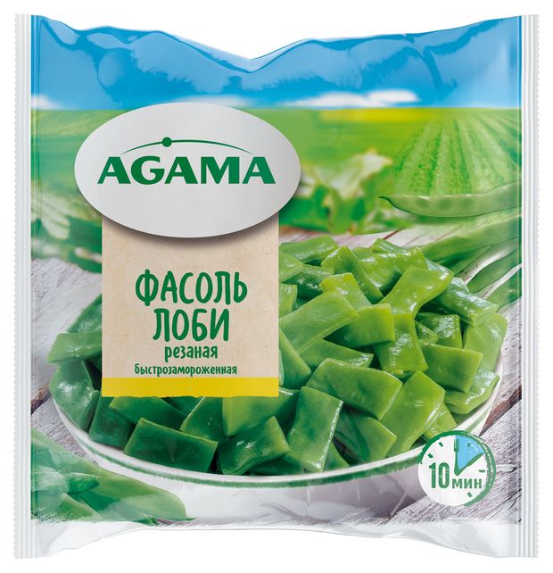 Фасоль Лоби зеленая стручковая Agama резаная замороженная, 400 г